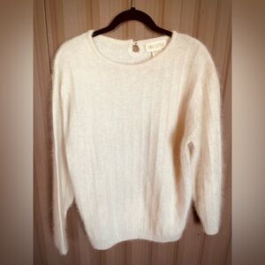 VTG Belldini 35% Angora Soft Fuzzy Ribbed Sweater Ivory Rabbit Hair Blend sz M